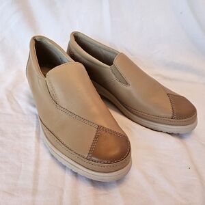 Rohde Brown and Beige Buttery Leather Wedge Slip-On Shoes, NWOT, Size 6